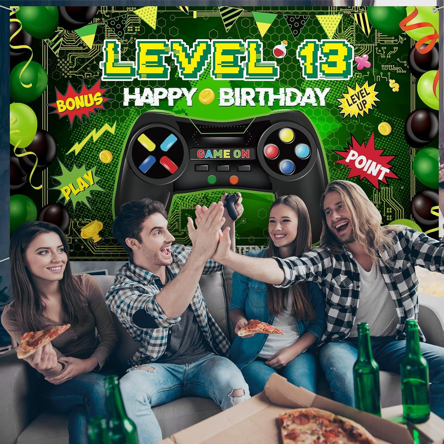 Level 13 Video Game Happy Birthday Backdrop Banner, Level up Birthday Party Supplies with Game Controller Print Gaming Theme Backdrop for Photography, Photo Props, Video Game Party Decorations Play Point