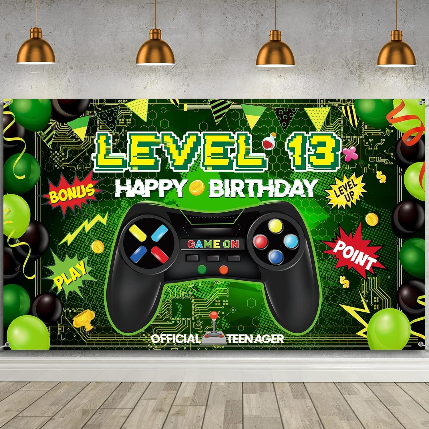 Level 13 Video Game Happy Birthday Backdrop Banner, Level up Birthday Party Supplies with Game Controller Print Gaming Theme Backdrop for Photography, Photo Props, Video Game Party Decorations Play Point
