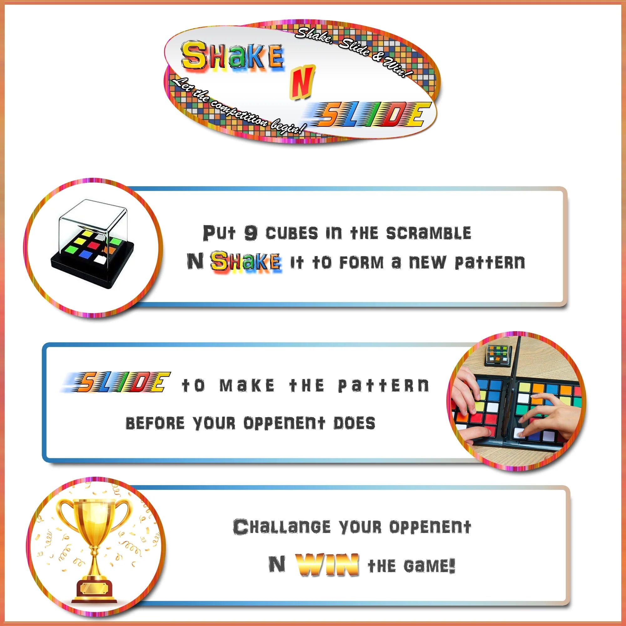 Shake and Slide Block Board Games, Plastic Black, 60 Count