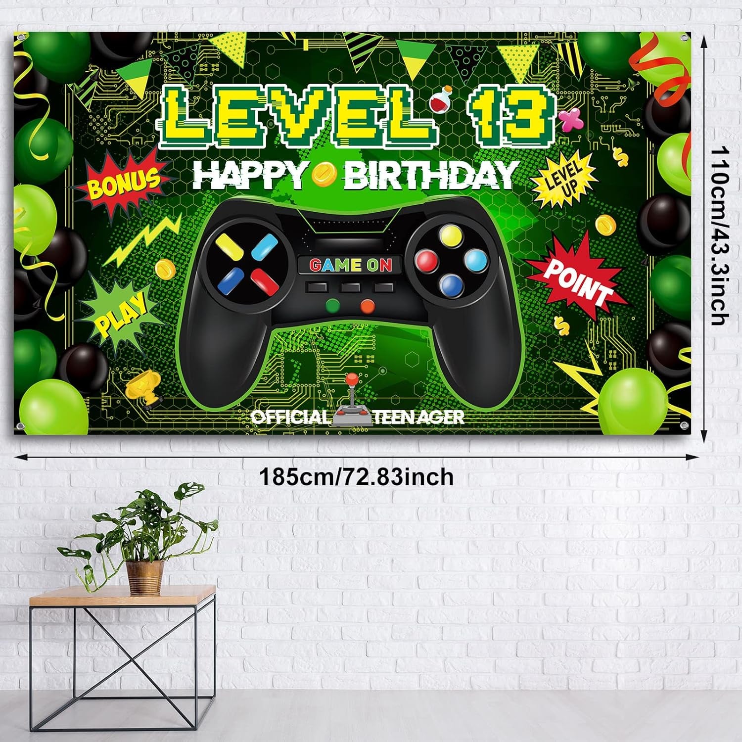 Level 13 Video Game Happy Birthday Backdrop Banner, Level up Birthday Party Supplies with Game Controller Print Gaming Theme Backdrop for Photography, Photo Props, Video Game Party Decorations Play Point