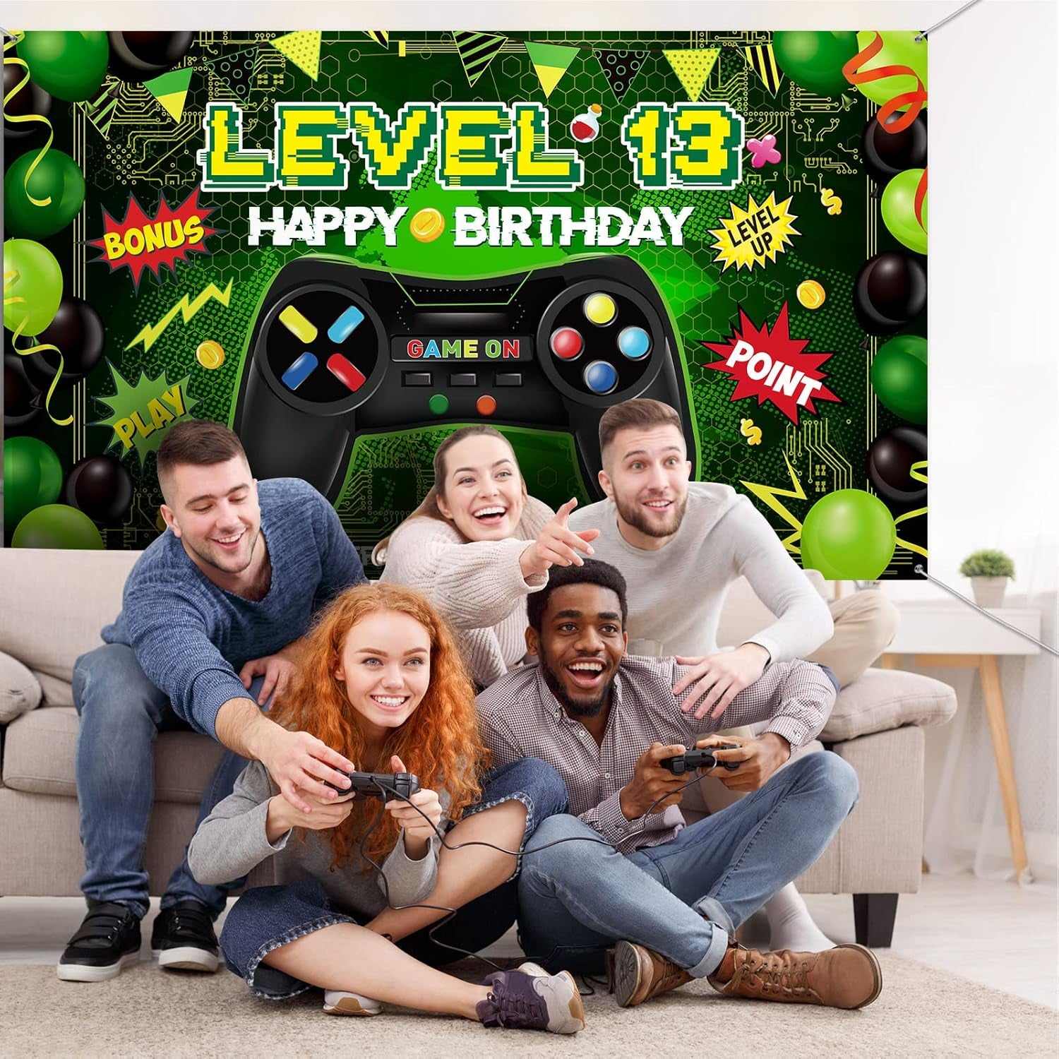 Level 13 Video Game Happy Birthday Backdrop Banner, Level up Birthday Party Supplies with Game Controller Print Gaming Theme Backdrop for Photography, Photo Props, Video Game Party Decorations Play Point